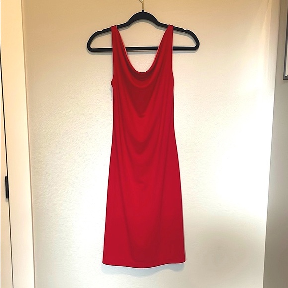 Express Dresses & Skirts - Express Womens Sheath Dress Scoop Cowl Neck Red Size 2 Midi Slit Reversible Y2K